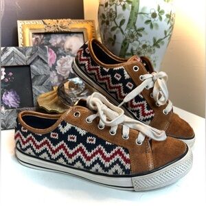 Tory Burch Noah Fair Isle Knit Suede Sneakers